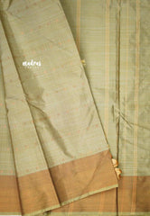 Arani semi soft silk saree with weaving buttas  - Greenish grey