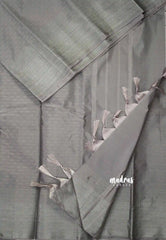 Arani semi soft silk saree stripes weaving buttas silver border - Grey