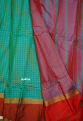 Arani semi silk saree with weaving buttas - Dual shade teal with red