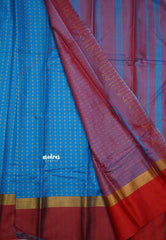 Arani semi silk saree with weaving buttas - Ananda blue with maroon