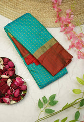 Arani semi silk saree with weaving buttas - Dual shade teal with red