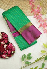 Arani semi silk saree with weaving buttas - Light green with Magenta