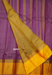 Arani semi silk saree with weaving buttas - Purple with yellow