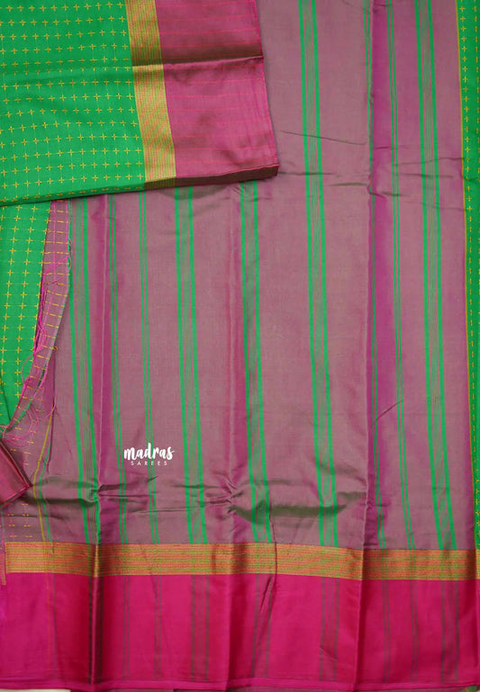 Arani semi silk saree with weaving buttas - Light green with Magenta