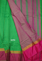 Arani semi silk saree with weaving buttas - Light green with Magenta