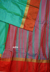 Arani semi silk saree with weaving buttas - Dual shade teal with red