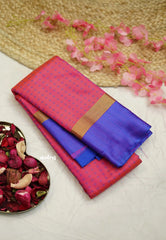 Arani semi silk saree with weaving buttas - Pink with Blue