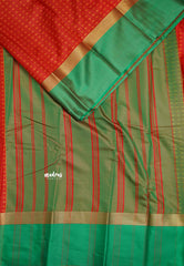 Arani semi silk saree with weaving buttas - Red with Green