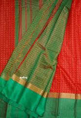 Arani semi silk saree with weaving buttas - Red with Green