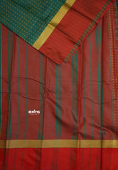 Arani semi silk saree with weaving buttas - Green with Red