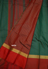 Arani semi silk saree with weaving buttas - Green with Red