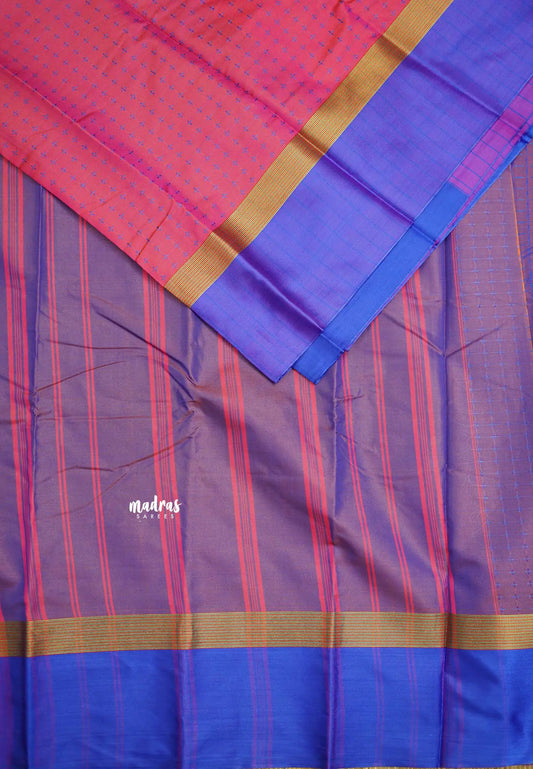 Arani semi silk saree with weaving buttas - Pink with Blue