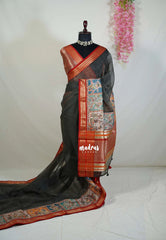 Jet Black - Shalini - Artisanal Work Super Net Saree with Art Work Border - Best for Festive Wear / Hightea party