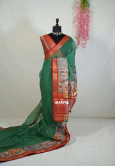 Classic Green - Shalini - Artisanal Work Super Net Saree with Art Work Border - Best for Festive Wear / Hightea party