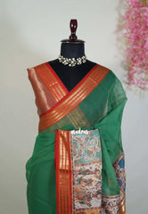 Classic Green - Shalini - Artisanal Work Super Net Saree with Art Work Border - Best for Festive Wear / Hightea party