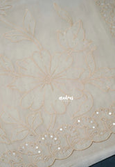 Ivory Beige - Soft Organza Silk Saree Embroidery with Beads and Scallop Border - Best for Diwali Festive