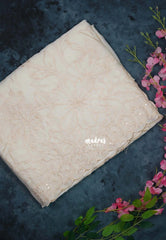 Ivory Beige - Soft Organza Silk Saree Embroidery with Beads and Scallop Border - Best for Diwali Festive