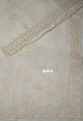 Ivory Beige - Soft Organza Silk Saree Embroidery with Beads and Scallop Border - Best for Diwali Festive