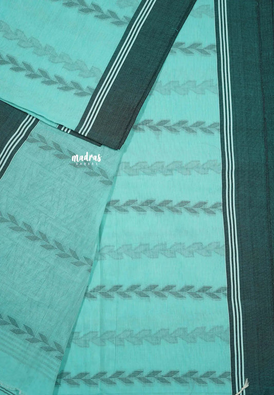 Aqua blue - Premium Assam khadi cotton with handwoven buttas and pallu