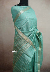 Chandrika - Lighweight trendy Assam silk horizontal lines weaving - Teal green