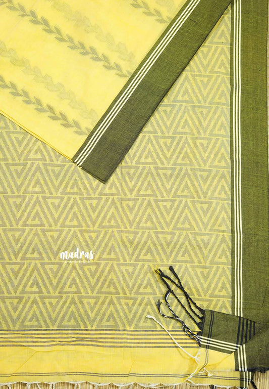 Lemon yellow- Premium Assam khadi cotton with handwoven buttas and pallu