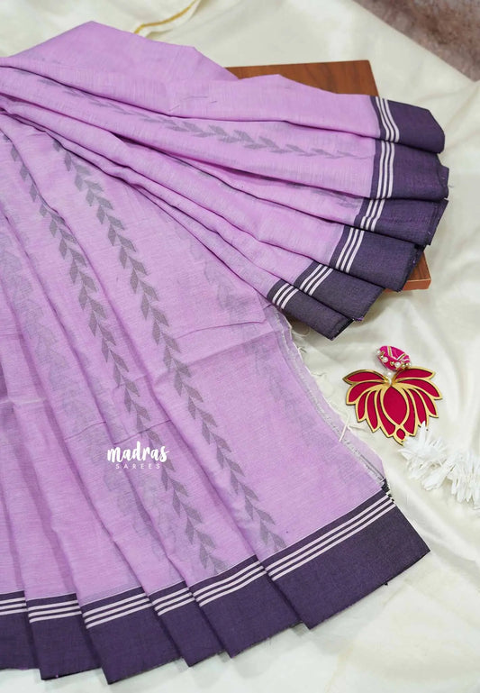 Lavender - Premium Assam khadi cotton with handwoven buttas and pallu