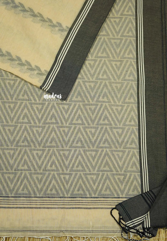 Sandal - Premium Assam khadi cotton with handwoven buttas and pallu