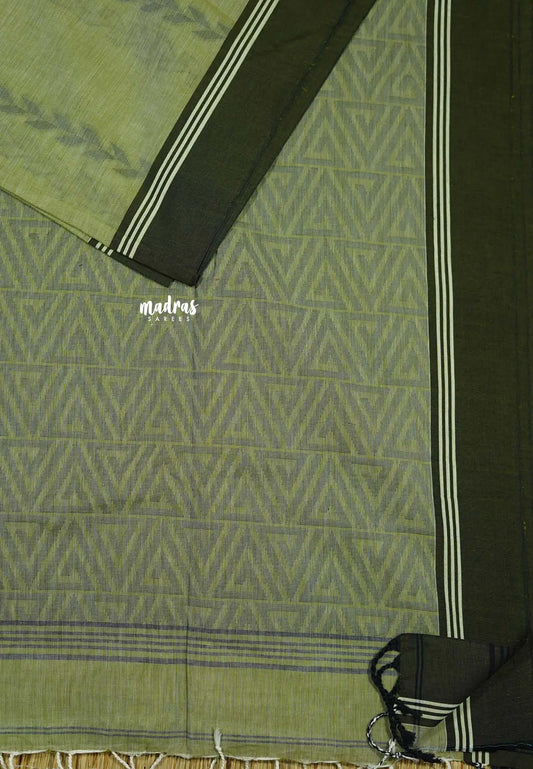 Pista green - Premium Assam khadi cotton with handwoven buttas and pallu