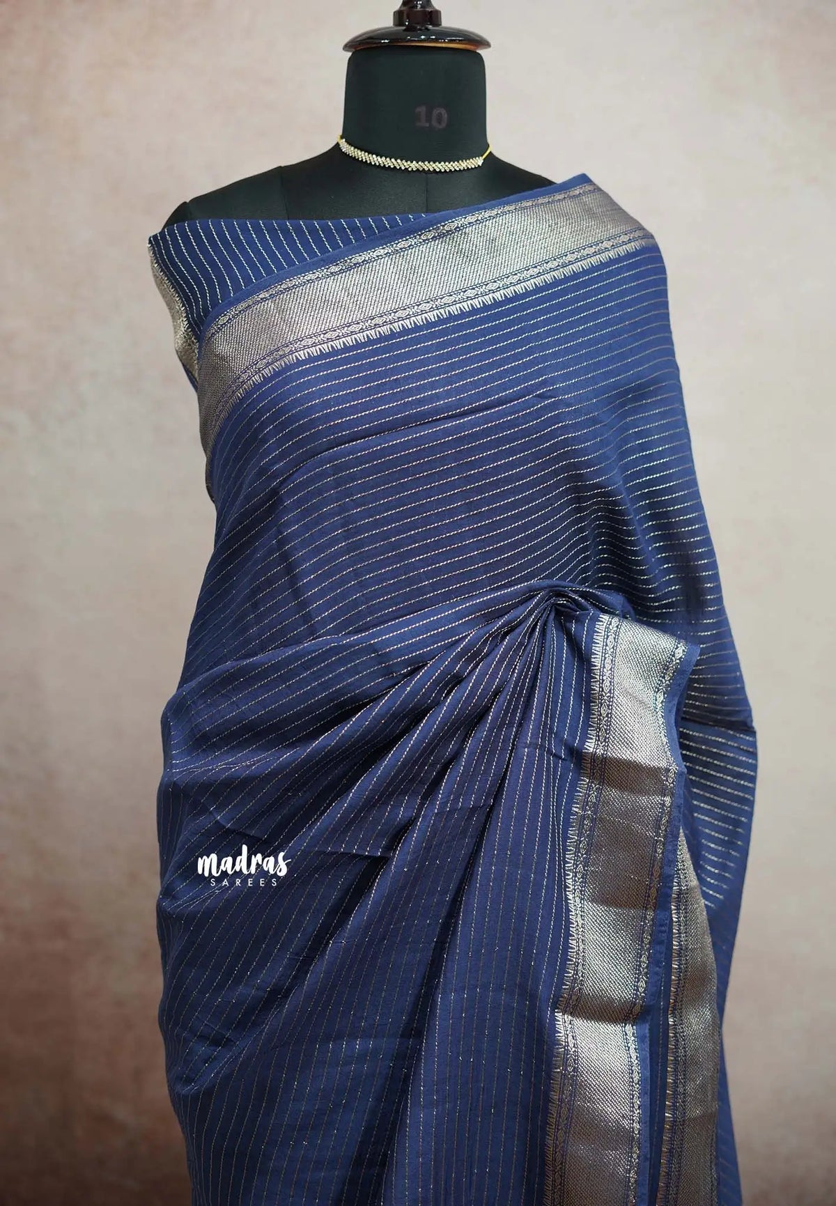 Chandrika - Lighweight trendy Assam silk horizontal lines weaving - Deep blue