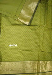 Classy Kashmiri silk with rich weaving - Mehendi green