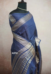 Chandrika - Lighweight trendy Assam silk horizontal lines weaving - Deep blue