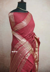 Chandrika - Lighweight trendy Assam silk horizontal lines weaving - Deep maroon