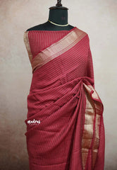 Chandrika - Lighweight trendy Assam silk horizontal lines weaving - Deep maroon