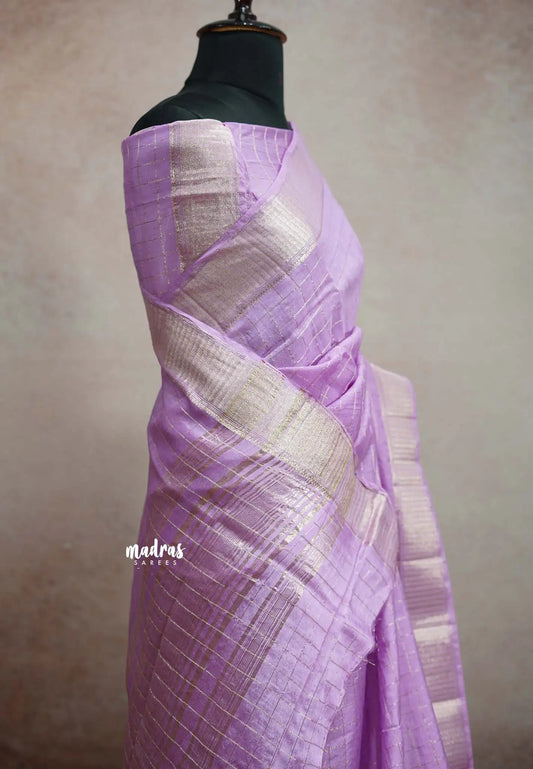 Chandrika - Lighweight trendy Assam silk checks weaving - Lavender