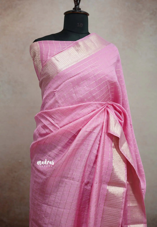 Chandrika - Lighweight trendy Assam silk checks weaving - Baby pink