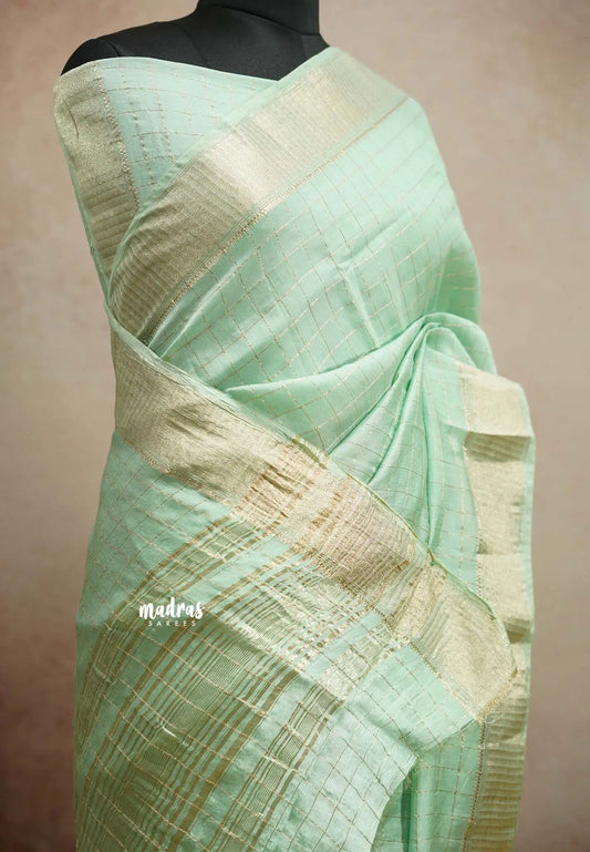 Chandrika - Lighweight trendy Assam silk checks weaving - Pastel mint green