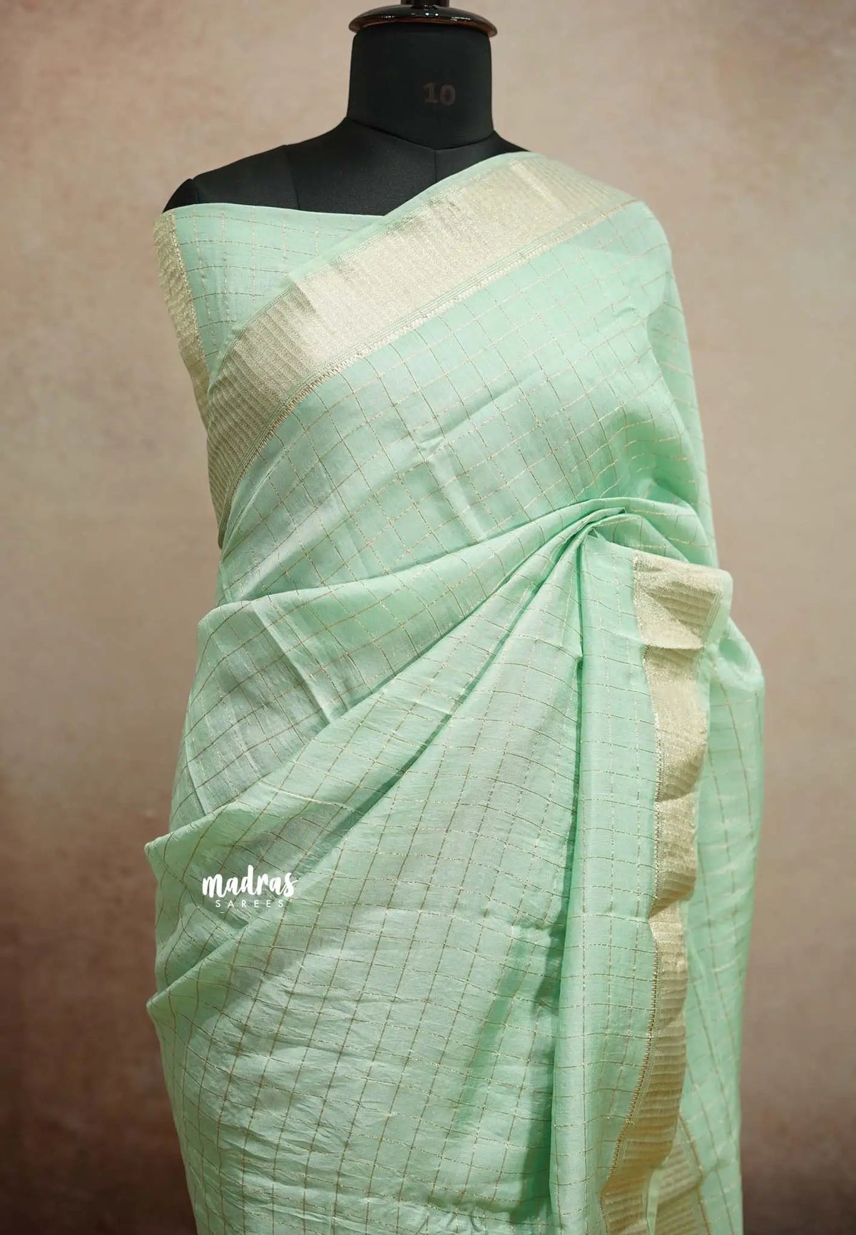 Chandrika - Lighweight trendy Assam silk checks weaving - Pastel mint green