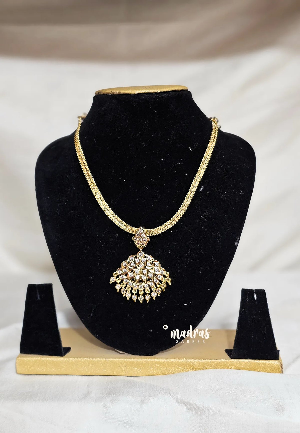 Premium 1 Gram Gold polish AD Stone Trendy Traditional Attigai Necklace