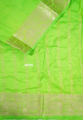 Avantika - Semi Mysore silk with floral border - Neon Green