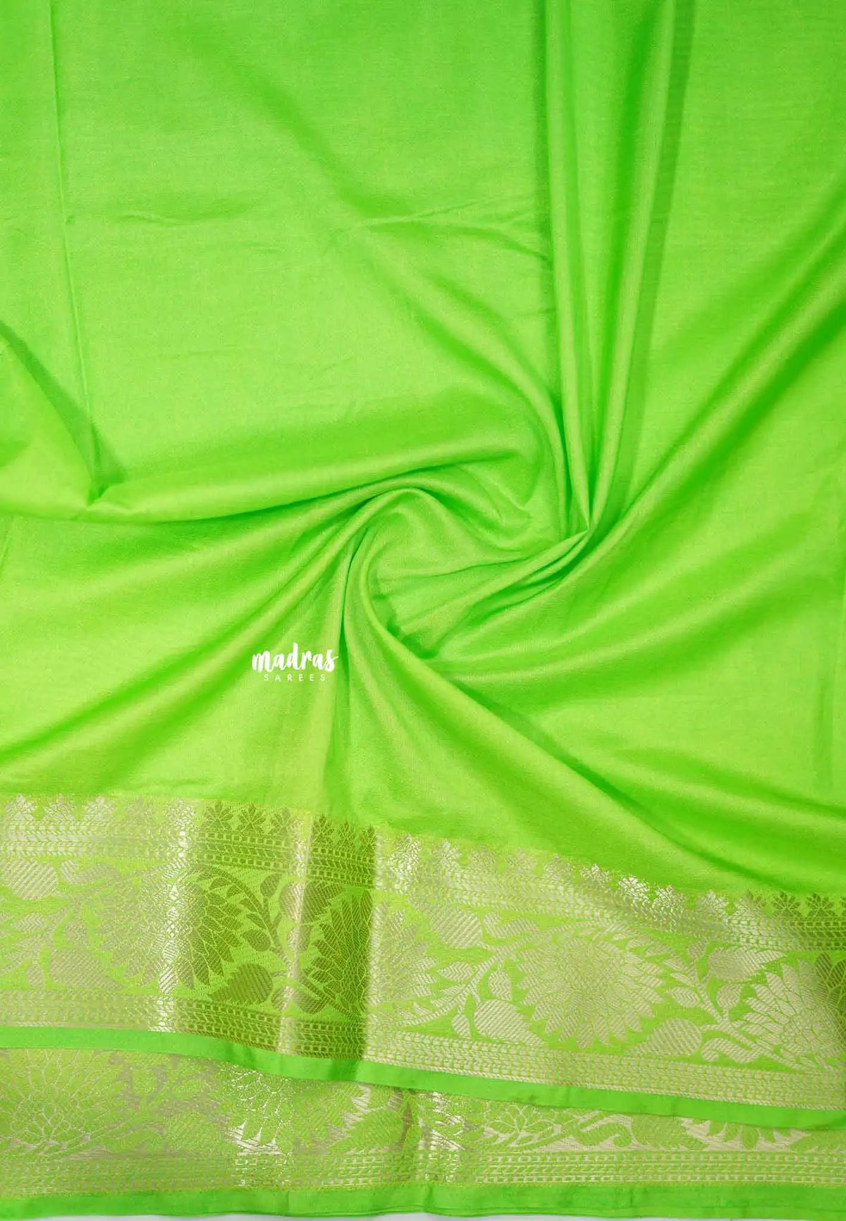 Avantika - Semi Mysore silk with floral border - Neon Green