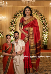 Spicy Red with Maroon - Avantika - Semi Mysore Silk Saree with Traditional Border - Perfect for Wedding Functions