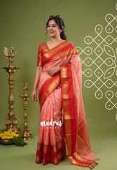 Lotus Peach - Avantika - Semi Mysore silk with Rettapetta Border - Perfect for Festival Wear