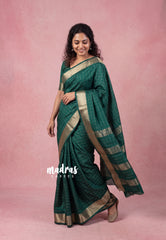 Emerald Green - Avantika - Semi Mysore Silk Saree with Checks Weaving and Zari Border - Perfect for Small Functions