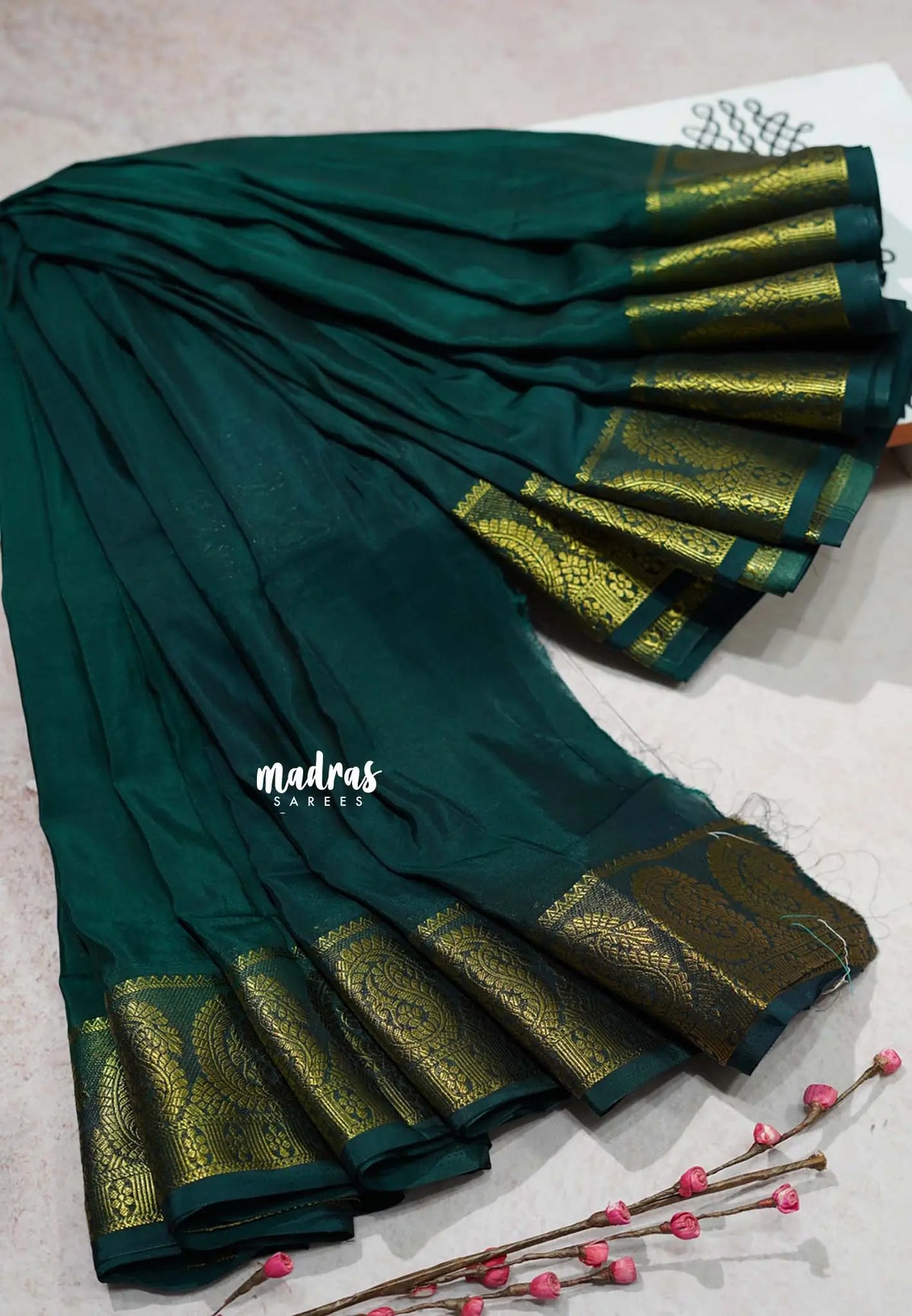 Deep Green - Avantika - Semi Mysore silk with big mango border