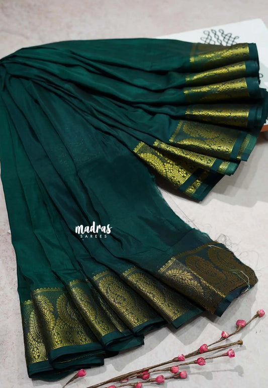 Deep Green - Avantika - Semi Mysore silk with big mango border