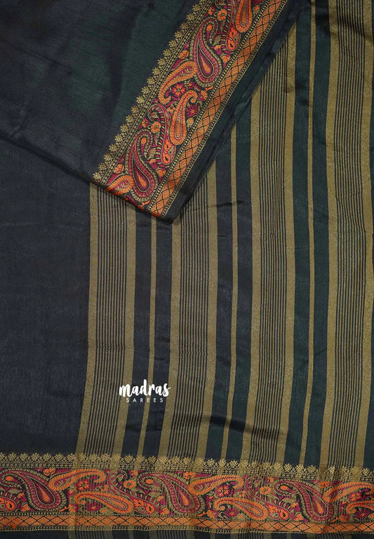 Black - Avantika - Soft semi Mysore silk with meenakari thread weaving border