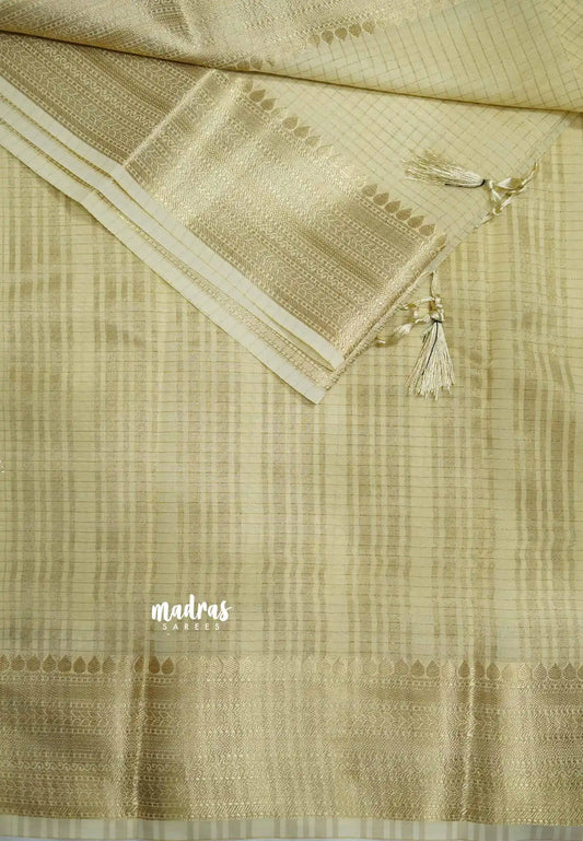 Avantika - Semi Mysore silk with checks body getti border - Halfwhite