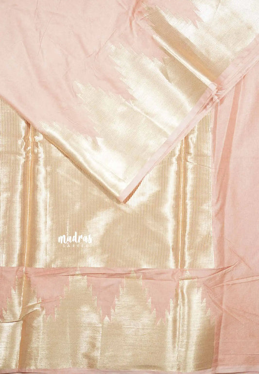 Peach - Avantika - Soft semi Mysore silk with temple border