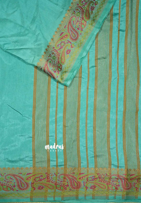 Greenish Blue - Avantika - Soft semi Mysore silk with meenakari thread weaving border