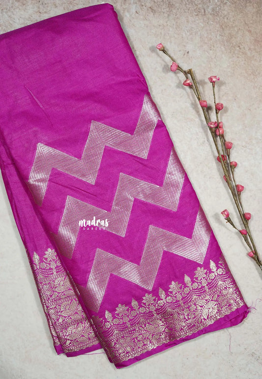 Magenta Pink - Avantika - Soft semi Mysore silk with Silver Zig Zag Highlights